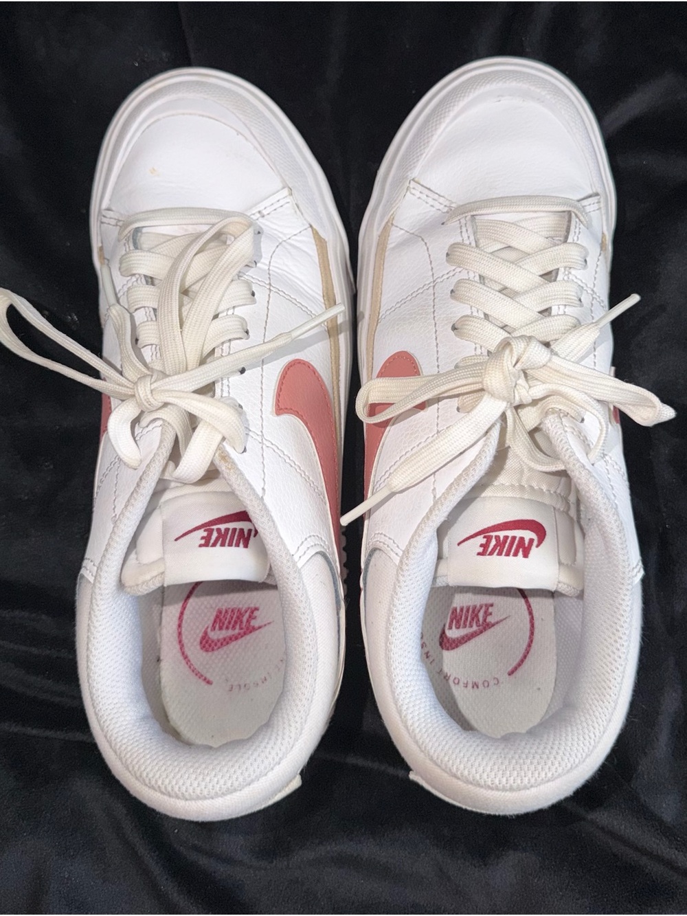 Nike Women's White Sneakers with Coral Swoosh